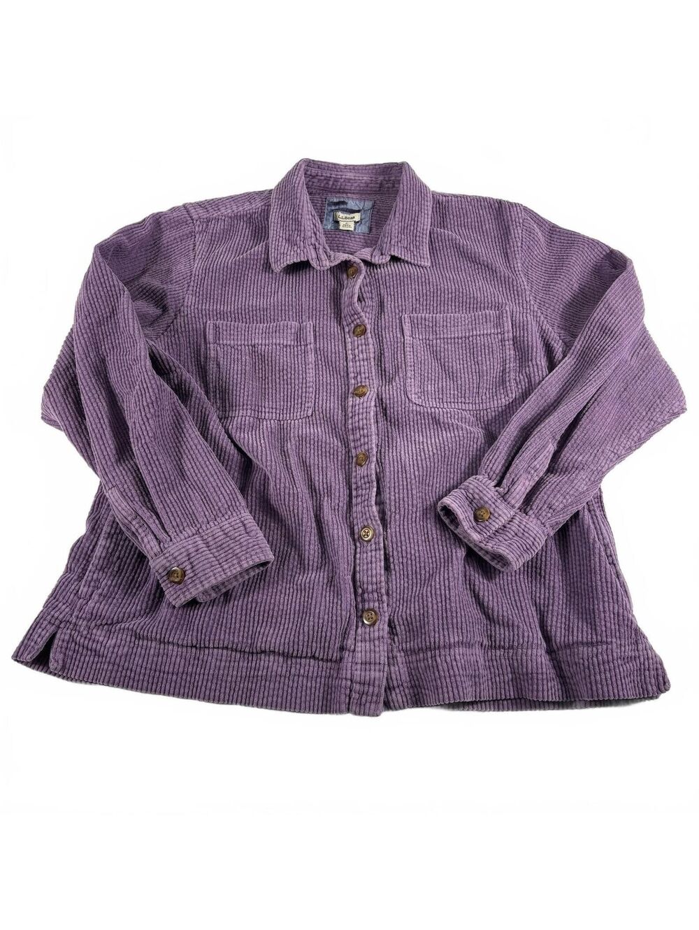 Vintage LL Bean Women's 100% Cotton Purple Corduroy Button Down Shirt Jacket L